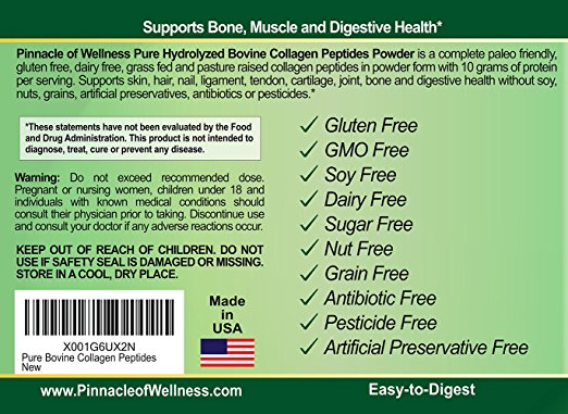 Pure Hydrolyzed Bovine Collagen Peptides Powder - Natural Flavor - 41 Servings 16.0oz (454g)