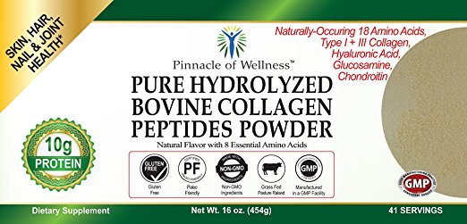 Pure Hydrolyzed Bovine Collagen Peptides Powder - Natural Flavor - 41 Servings 16.0oz (454g)