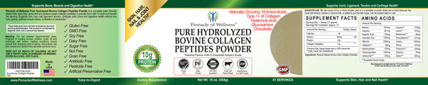 Pure Hydrolyzed Bovine Collagen Peptides Powder - Natural Flavor - 41 Servings 16.0oz (454g)