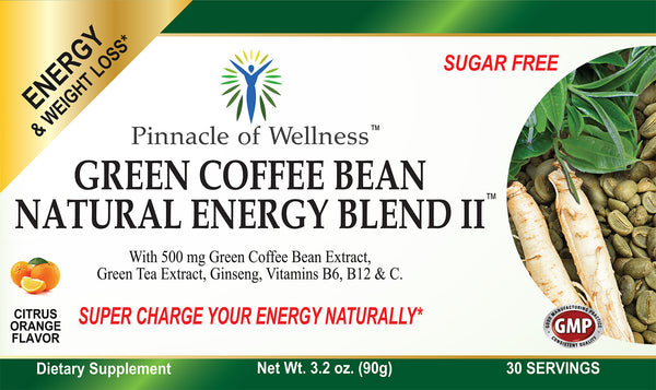Green Coffee Bean Natural Energy Blend II Powder – Citrus Orange Flavor – 30 Servings – 3.2oz (90g) - Sugar Free Drink Mix – No Artificial Flavors or Colors