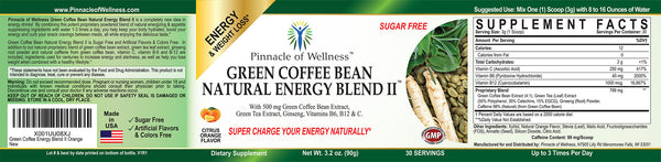 Green Coffee Bean Natural Energy Blend II Powder – Citrus Orange Flavor – 30 Servings – 3.2oz (90g) - Sugar Free Drink Mix – No Artificial Flavors or Colors
