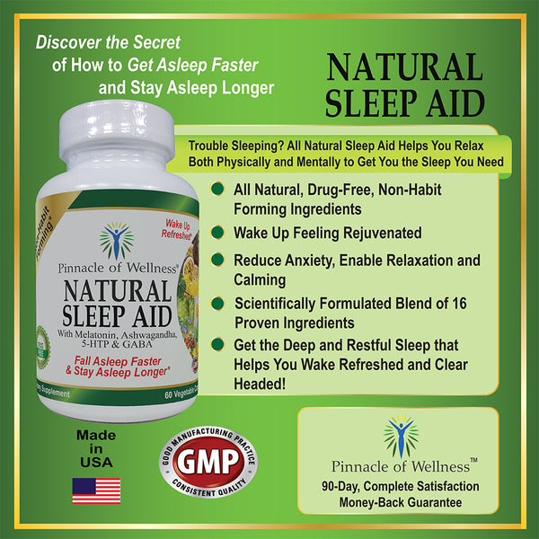 Natural Sleep Aid - Melatonin, Ashwagandha, 5-HTP, GABA and 12 Other Proven Ingredients - Herbal Non-Habit Forming Sleeping Pills (60 Vegan Capsules)